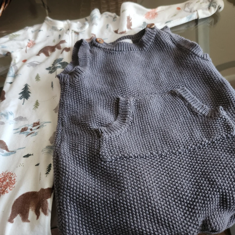 Carter's Gray Knit Romper and White Animal Print Footie Set 3 Mths